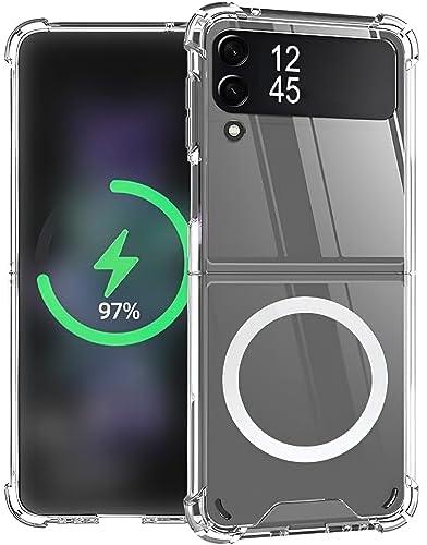 Teknoft Shock-Absorbing Anti-Yellow Back Hard Anti-Fingerprint Scratch and Shockproof Magnetic Clear Case Compatible with Magsafe Accessories for Samsung Galaxy Z Flip 4