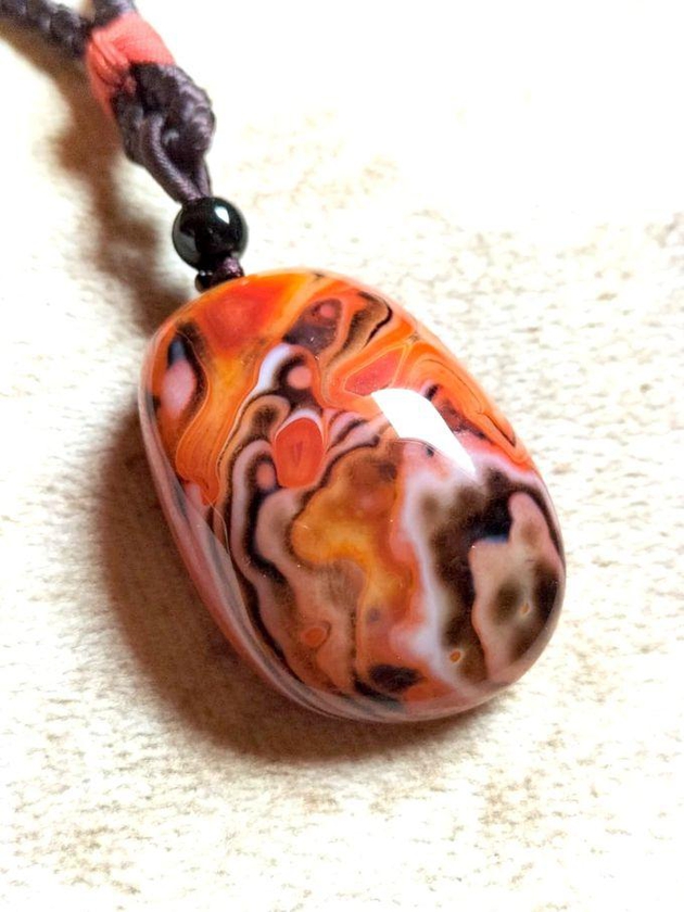 Sherif Gemstones Natural Carnelian- Aqeeq Healing Handmade Pendant Necklace Unisex