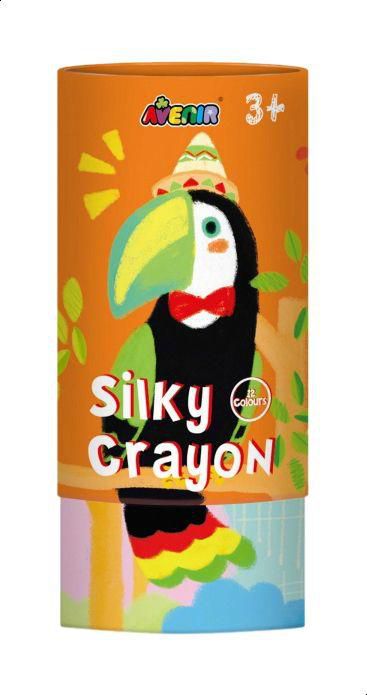 12-Color Bird Printed Silky Crayon Can