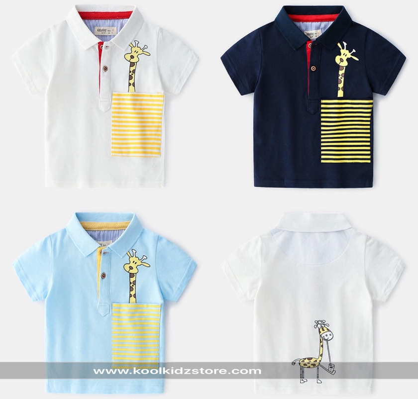 Koolkidzstore Polo T-Shirts Giraffe Printed For Boys 2-8Y (3 Colors)