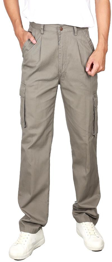 Men Cotton Long Pants Slack Cargo Pants Pockets [P31090] - 12 Sizes (3 Colors)