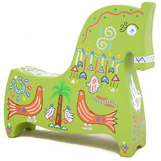 Green Hand Painted Folklore Horse