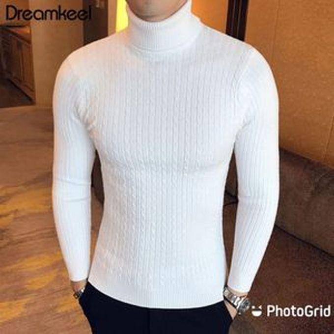 Fashion White Turtle Neck Sweater - Warm Pull Neck