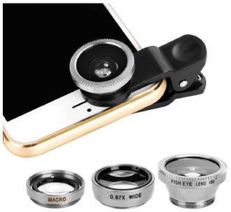 3 in 1 Mobile Phone Fish Eye Super Wide Angle Macro Camera Lens Kit with Clip Silver