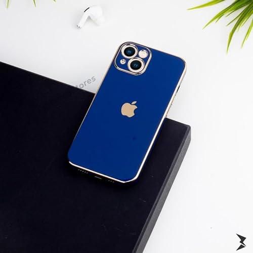 iPhone 14 Pro Case Luxury Bling Plating Soft Silicone Back Cover Raised Full Camera Protection Shockproof with Apple Logo Compatible with iPhone 14 Max (Blue)