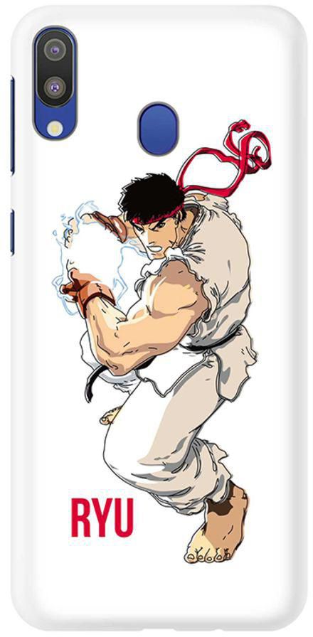 Matte Finish Slim Snap Case Cover For Samsung Galaxy M20 Street Fighter - Ryu (White)