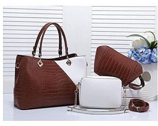 Generic Best Lady Synthetic Leather Handbags 3in1-Brown/White