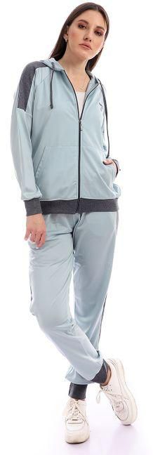 Kady Fleece Hooded Sweatshirt Pyjama Set - Pastel Mint & Grey