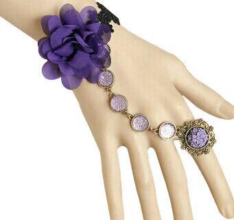 Evil L'Amour Handmade Jewelry Violet Lace Bracelets Chain Ring Set JO6, LMA026
