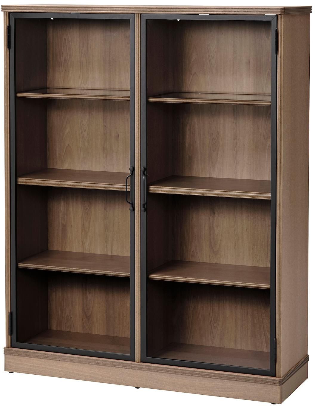 LANESUND Glass-door cabinet - grey-brown 121x37x152 cm