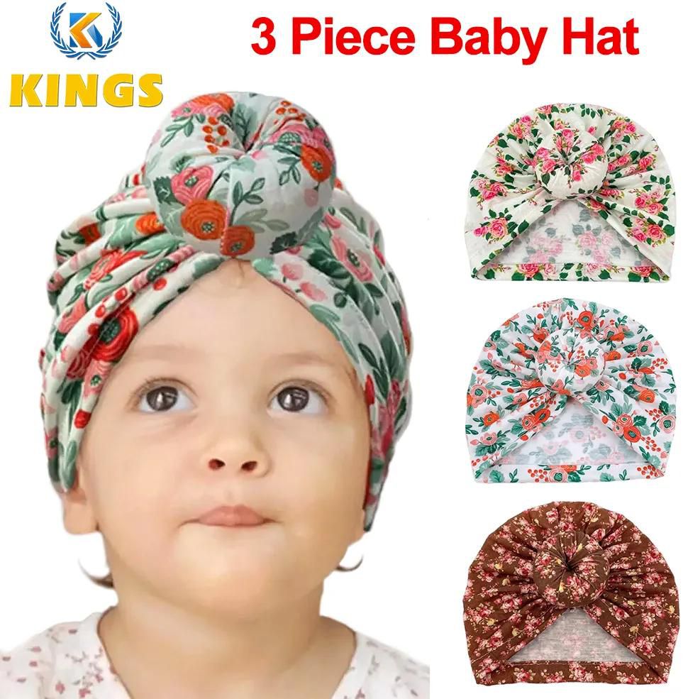 3 Pack Baby Turban Hat Cotton Soft Head Wraps Knitted Toddler Hat Newborn Caps Cute Boys and Girls