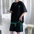 Fashion 2pcs Men's Short Sleeve T-Shirt+Shorts, Youth Casual Sports Suit, Homewear-Black
