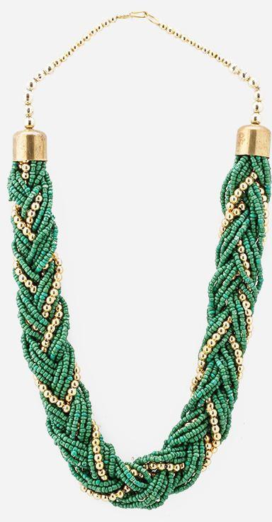 Style Europe Chunky Braided Necklace - Green & Gold
