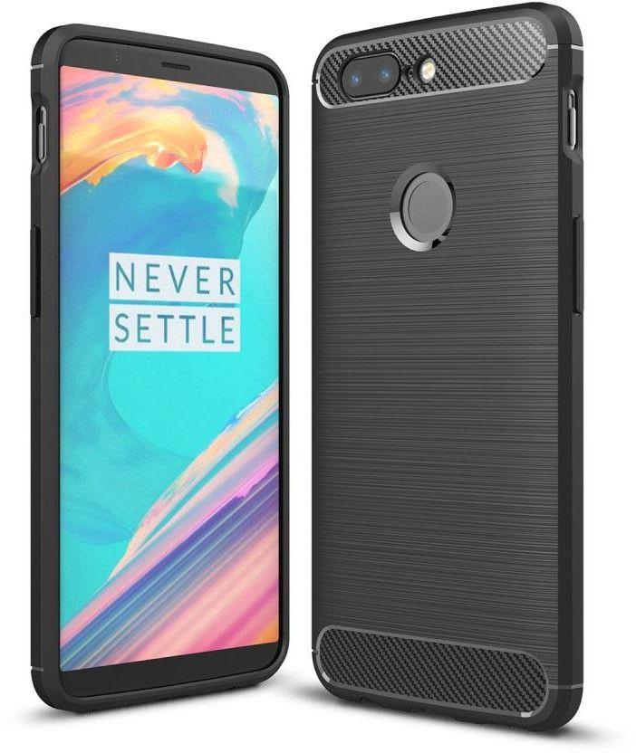 For OnePlus 5T - Carbon Fiber Texture Brushed TPU Protective Back Case - Black