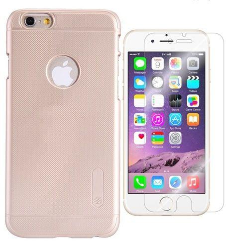 Frosted Shield Hard Case for Iphone 6  4.7 inch / Gold & Tempered Glass  Screen Protector