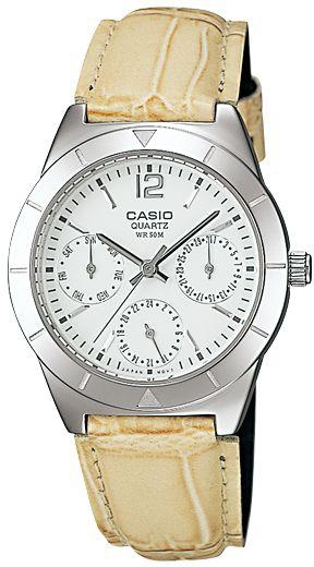 CASIO LEATHER STRAP 3 DIAL MULTIHAND WATCH FOR LADIES