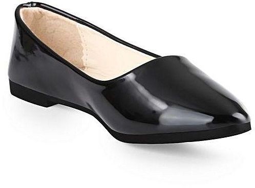 Fashion Spring Casual Ladies Solid Color Patent Leather Flat Shoes - BLACK