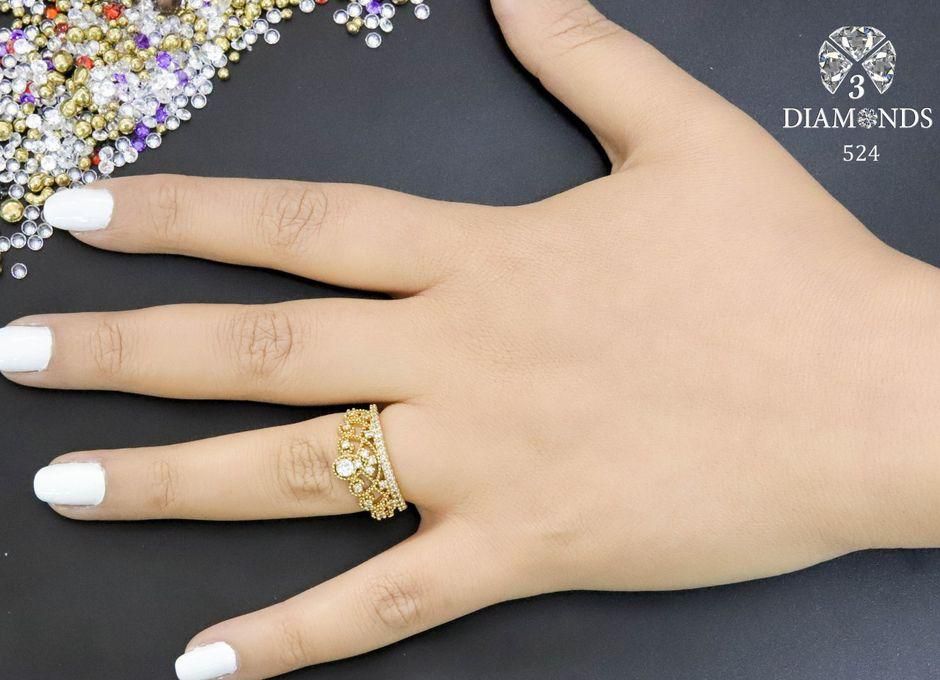 3Diamonds Crown Shape Band Ring For Women Gold Plated