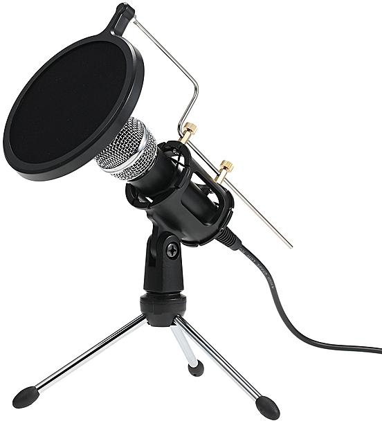 Generic Professional Condenser Microphone 3.5mm Plug and Play Home Studio Podcast Vocal Recording Microphones with Mini MIC Stand Dual-layer Acousticfilter for iPhone Laptop PC Tablet