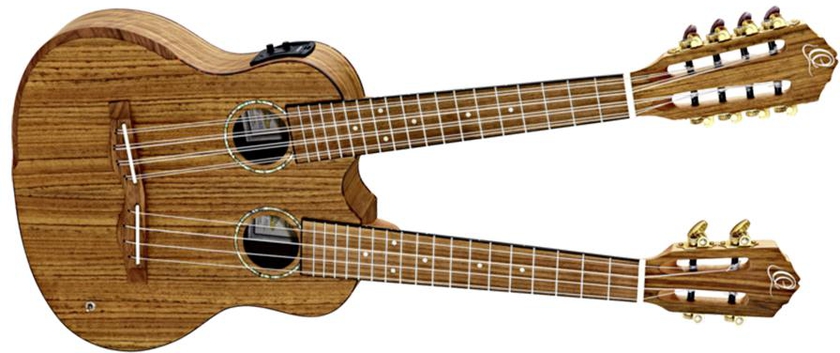 Buy Ortega HYDRA Double Neck Tenor Ukulele 4/8 Strings Ovankgol Back & Top Natural Finish, Includes Rect Angle Gig Bag. -  Online Best Price | Melody House Dubai