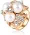 Helen 18K Gold Plated 3 Times Austrian Crystal Pearl Ring, M01445