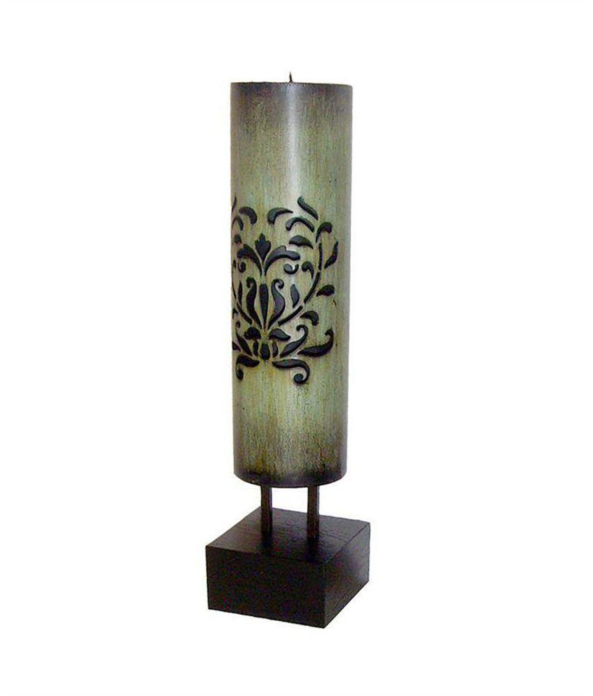Malika A08025-S2 Meatl Candle Holder On A Wooden Base