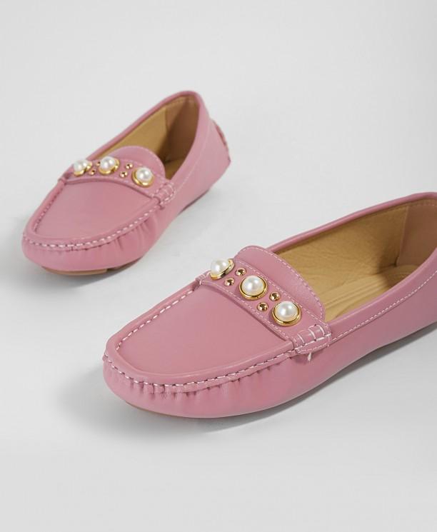 Pink Pearl Detail Loafers