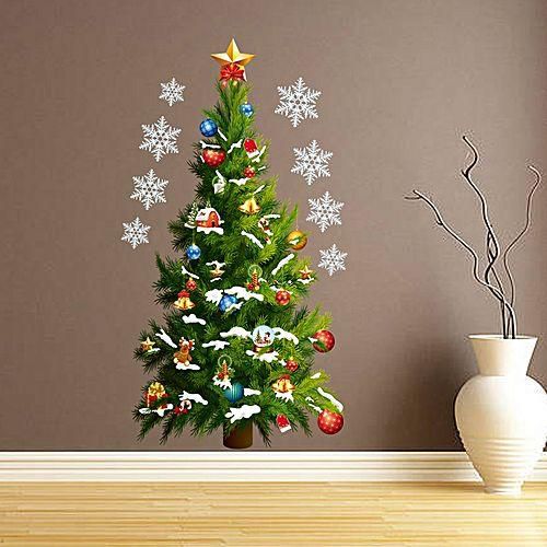 Generic Christmas Tree Pattern Star Design Wall Stickers Home Decoration-Green