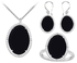 Black Onyx and Cubic Zirconia Pendant with Earrings Ring Set in Sterling Silver 60.32 CT TGW