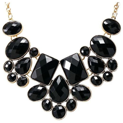 Fashion Stones Patterns Pendant Chain Necklace - Black
