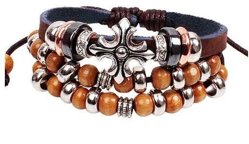 Eissely Fashion Jewelry Braided Wooden Bead Wrist Bracelet Leather Jewelry