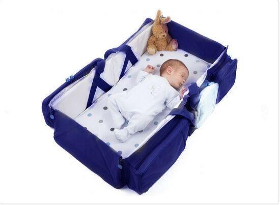 2 in 1 Foldable Baby Bed and Bag  Blue