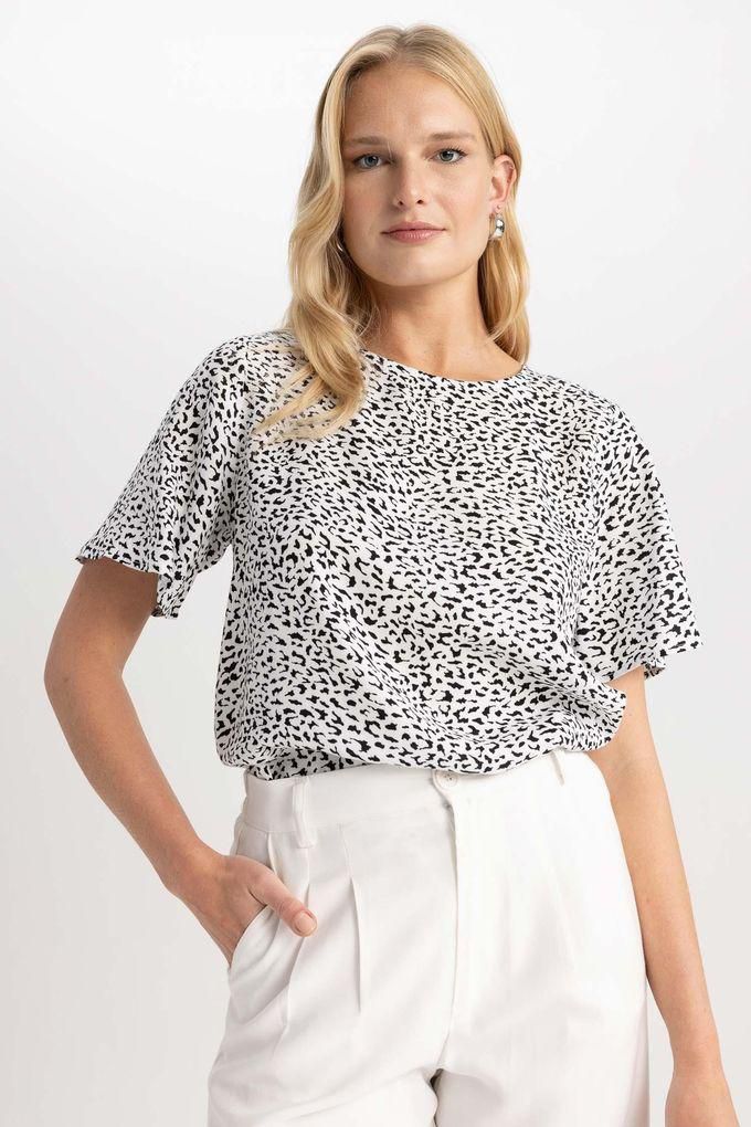 Defacto Woman Traditional Regular Fit Round Collar Woven Short Sleeve Blouse - White