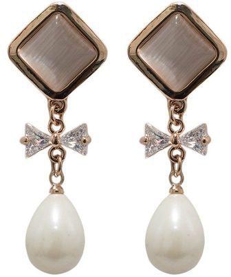 Fashion Gold Pearl & Diamante Long Earrings.