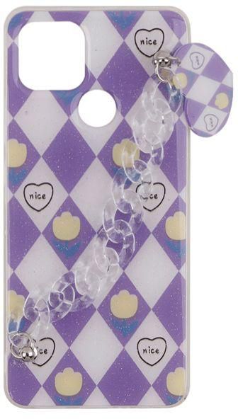 Oppo A15s / A15 -Printed Silicone Cover With Glitter And Clear Chain