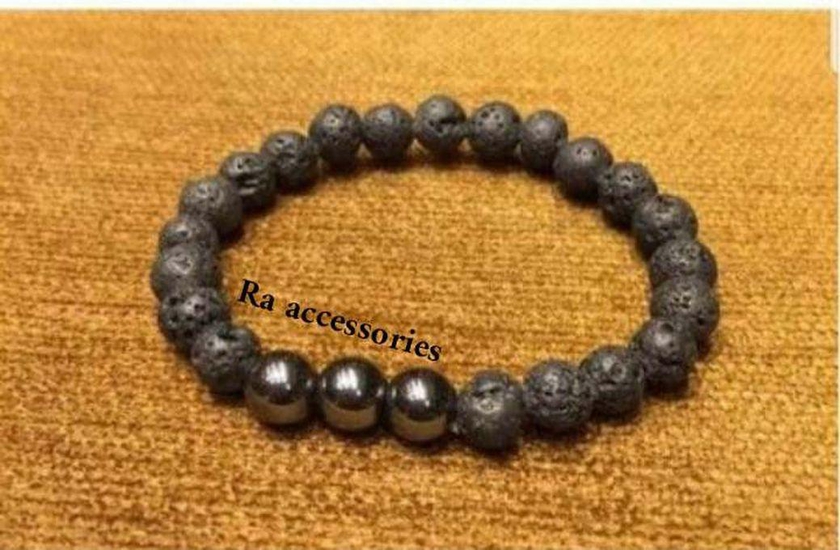 RA accessories Man Bracelet Of Black Lava Stone And Silvery Hematite