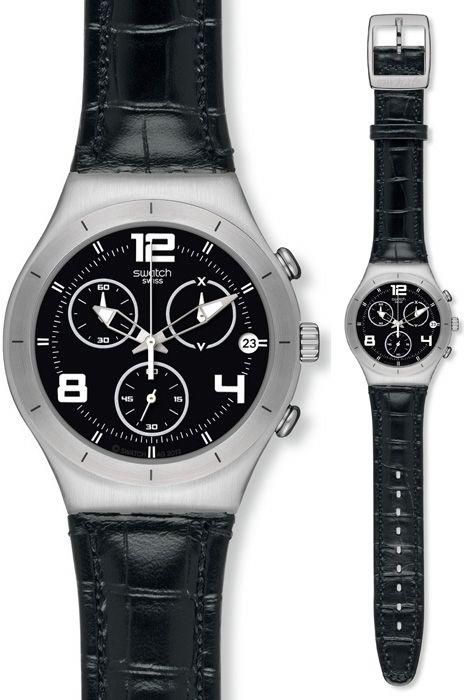 Men's Swatch Swiss Irony Black Dial Chronograph Leather YCS569