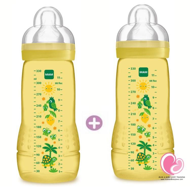 Baby Feeding Mam Bottle 330ml - Twin Pack (Blue - Pink - Yellow)