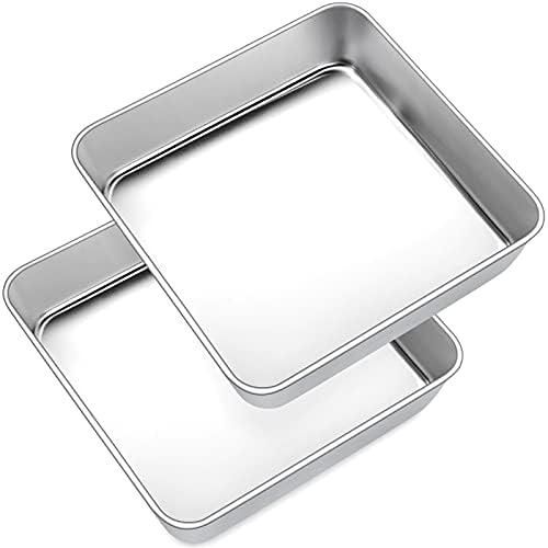 Cake Tin Set of 2, Joyfair 8 inch Stainless Steel Square Baking Tin/ Small Roasting Pan, Cake Mould for Birthday Christmas, Brownie Lasagna Bakeware, Healthy, Matte Finished & Dishwasher Safe, 20 cm