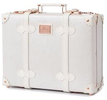 urecity Vintage Carry On Overnight Case Retro PU Leather Travel Handbag Shoulder Messenger Duffle Bag Non-wheeled Mini Suitcase (16'' Rose White)