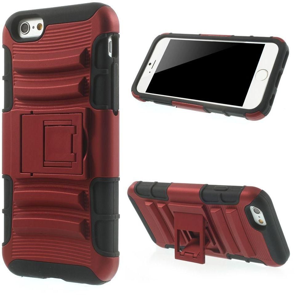 Rugged Kickstand Plastic   Silicone Combo Case  & Screen Guard for  iPhone 6 4.7 inch - Red