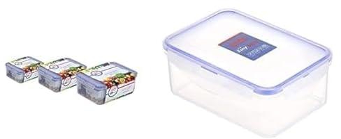 Zahran tight lock food container set of 3, 06000513 + Zahran rectangular food container silicon with lock, 1 litre, blue/clear - 6000502
