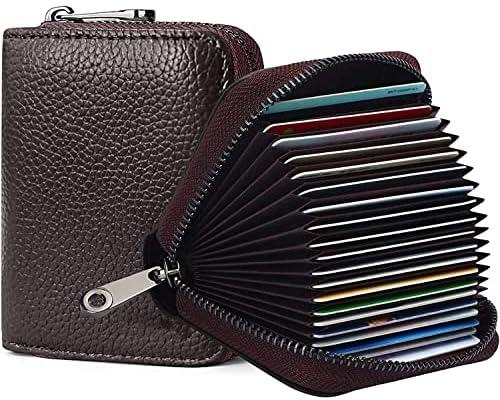Credit Card Holder with Zipper for Men Women, Credit Card Holder Genuine Leather Credit Card Wallet (Brown)