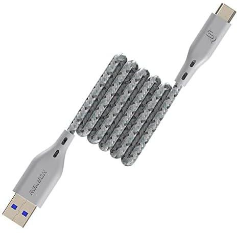 كيبل USB نوع A الى USB-C من ريمسون مغطى بالنايلون للشحن السريع ومزامنة البيانات متوافق مع جالكسي S21 وS20 وS10 ونوت 10/9 وA51 وA11 وسويتش وبيكسل وال جي والمزيد (ابيض، 1.2 متر)