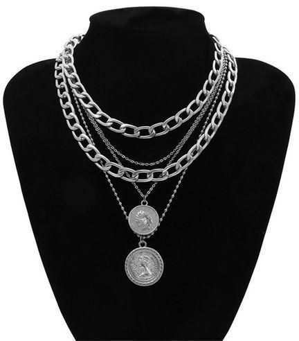 Women's Multi-layer Double Coin Pendant Chain Necklace.,