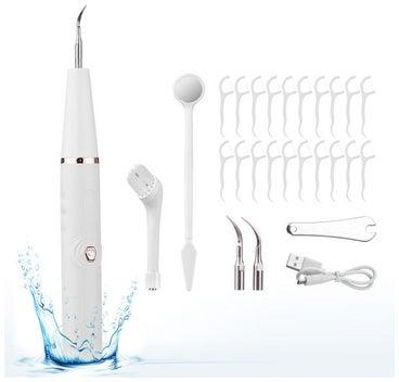 جهاز تنظيف الأسنان الكهربائي مع خيوط تنظيف ما بين الأسنان ومرآة للفم أبيض 23.2x3سم
