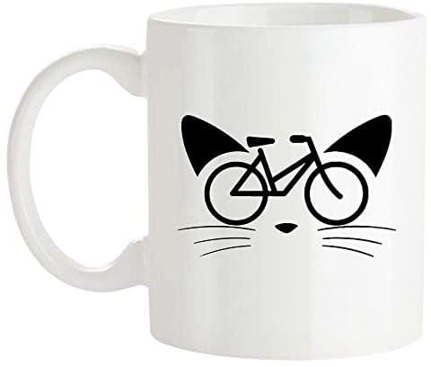 كوب بتصميم قطة على شكل دراجة من فونهارك لمحبي القطط من الرجال والنساء، كوب قهوة مبتكر سعة 11 اونصة، ابيض، سيراميك