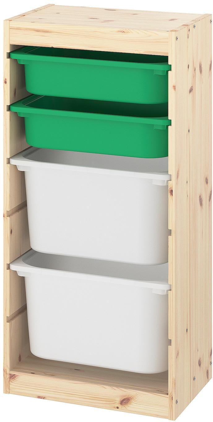 TROFAST Storage combination with boxes - light white stained pine green/white 44x30x91 cm