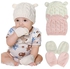 كاستويف قبعة صغيرة شتوية لحديثي الولادة للبنات والاولاد، مع قفازات محبوكة دافئة للاطفال الرضع (0-6 اشهر، ابيض ورمادي)