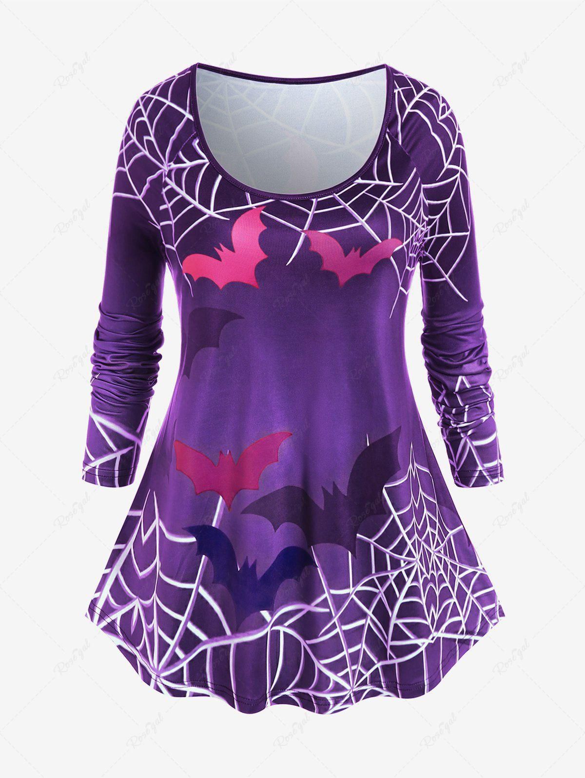 Halloween Bats Spider Web Printed Raglan Sleeves T-shirt - S | Us 8